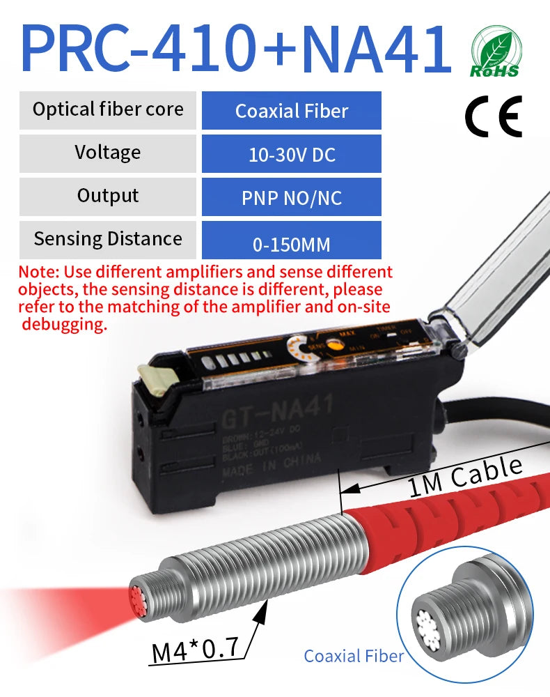 GTRIC Fiber Optic Sensor Amplifier,10-30V DC 3-wire PNP NO/NC NA41 ,Coaxial Non-coaxial Diffusion Optical,Photoelectric Sensor