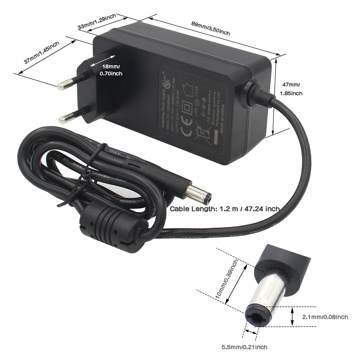 Geekbord PSU60 DC 5.5x2.1mm 12V 5A Power Supply Power EU/US Plug for Raspberry Pi X735 V3.0/ X729/ X1009/X-UPS1 Expansion Board