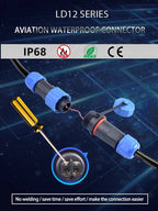 LD12 Series IP68 Waterproof Connector Male Plug & Female Socket 2 Pin Panel Mount Wire Cable Connector Aviation Plug
