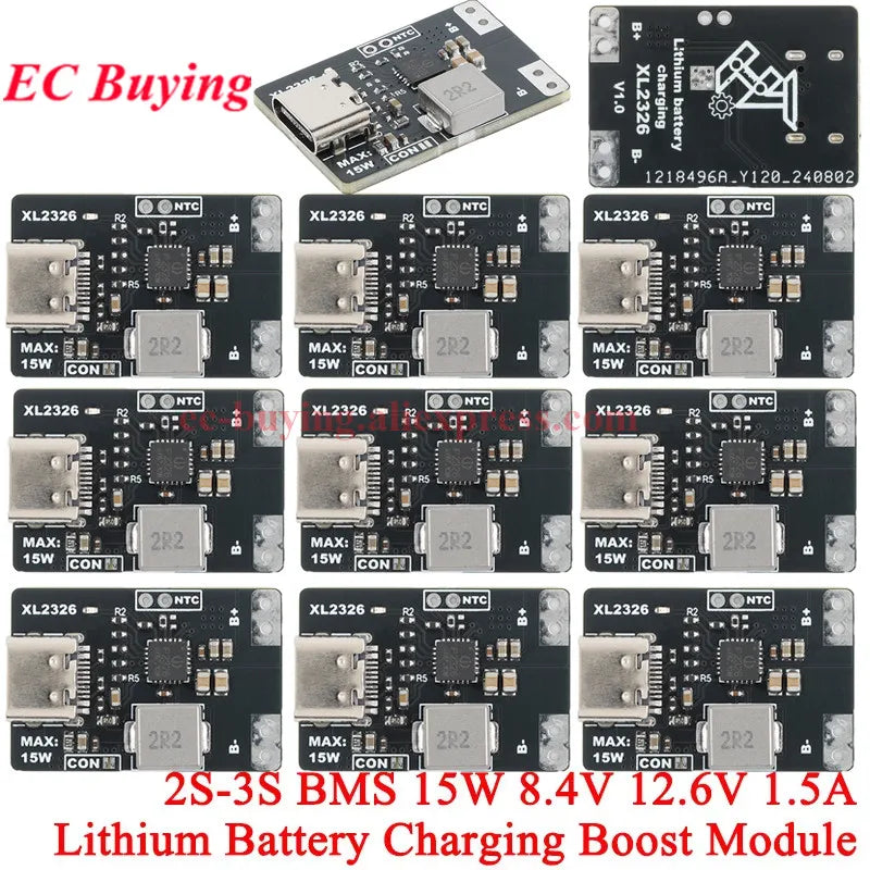 10Pcs/1pc 2S 3S Type-C BMS 15W 8.4V 12.6V 1.5A Lithium Battery Charging Boost Module With Balanced Support Fast Charge Indicator