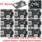 10Pcs/1pc 2S 3S Type-C BMS 15W 8.4V 12.6V 1.5A Lithium Battery Charging Boost Module With Balanced Support Fast Charge Indicator