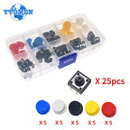 25Sets Keycap Tactile Push Button Switch Momentary 12*12*7.3MM Micro Switch Button Circular Cap Kit (5 Colors) , for Arduino