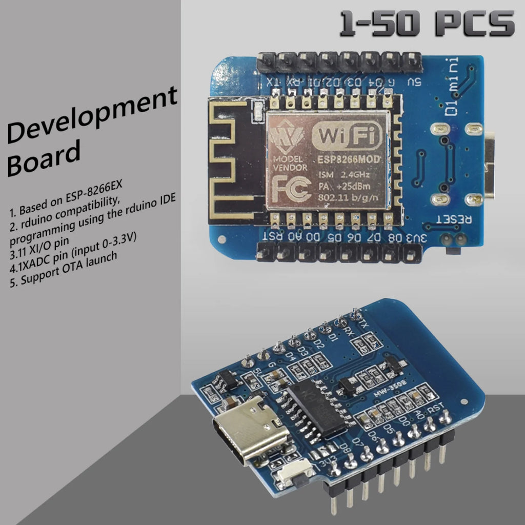 50/20/10/1PCS ESP-12F ESP8266 D1 Mini WIFI Development Board NodeMCU Lua IOT Wifi Welded Boards Type-C Interface Soldered Module