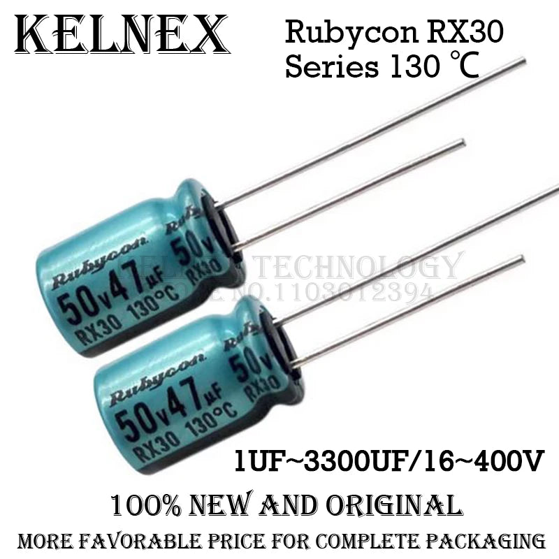 10pcs/Lot Rubycon RX30 Series 130 ℃ DEC Degree Electrolytic Capacitor 16V 25V 35V 50V 63V 100V 400V 10UF 47UF 220UF 330UF 470UF