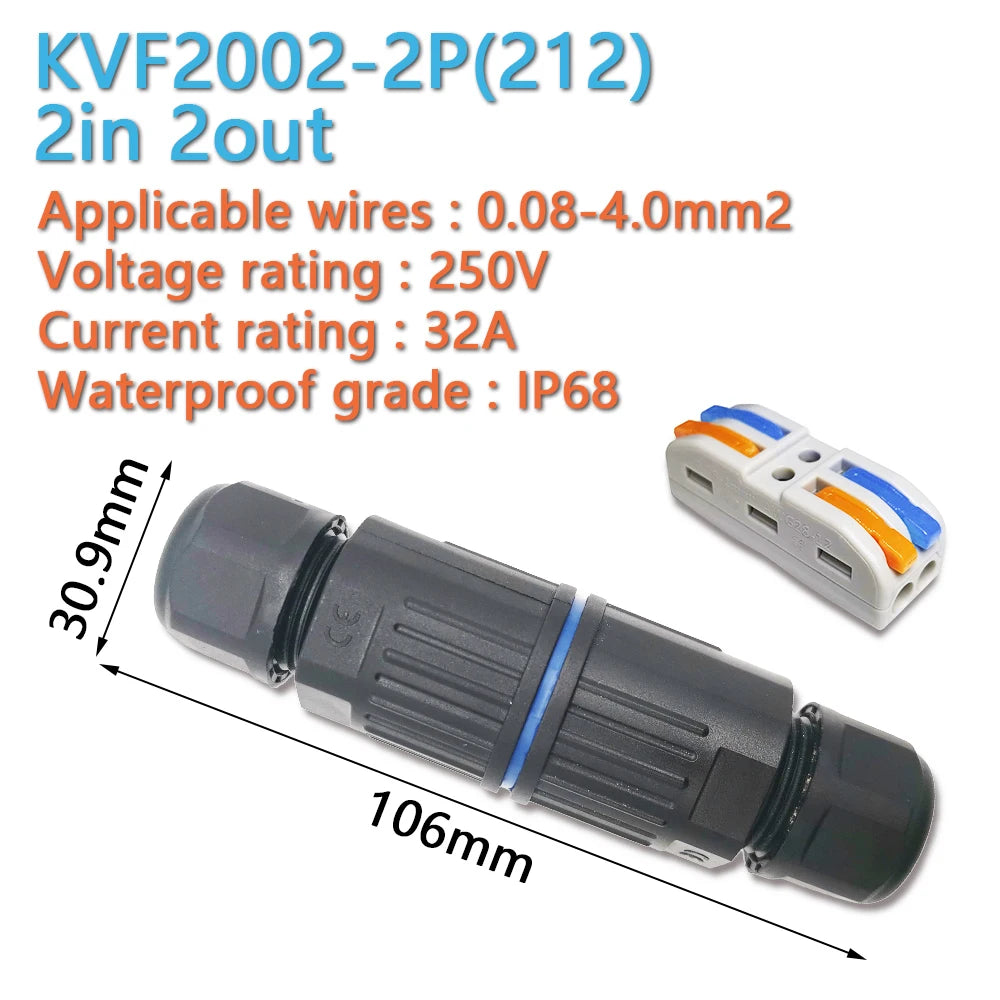 IP68 waterproof cable connector quick connection KVSF-15 2 in 2 out 2/3/4/5 pin Electrical Terminal Adapter Wire Connector