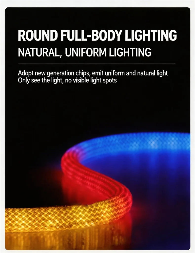 360 Glow Round RGB Neon LED Woven Strip Light 24key Bluetooth APP Remote Control 5V USB WS2812B Music Sync Waterproof Rope Decor