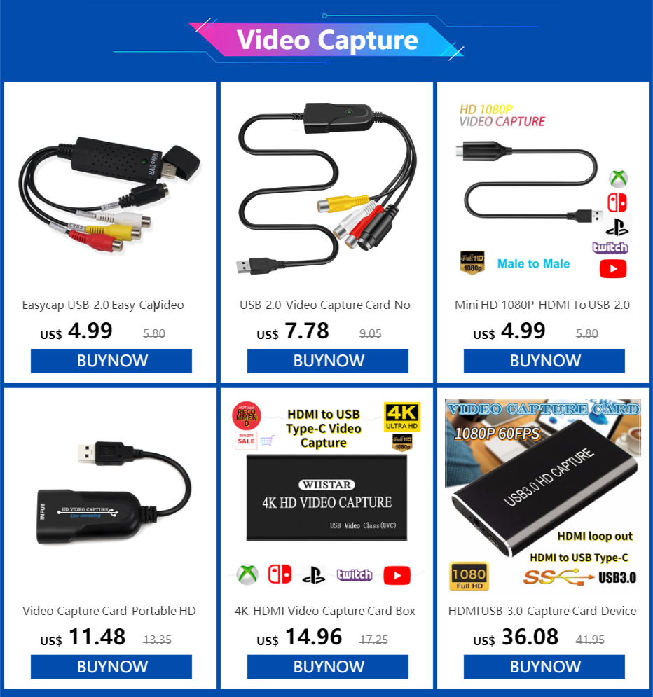 USB 2.0 Video Capture Card HD/AV/3RCA/S Video VHS Analog to Digital Converter USB Capture Card Device for Hi8 DVD VCR PS3 PS4