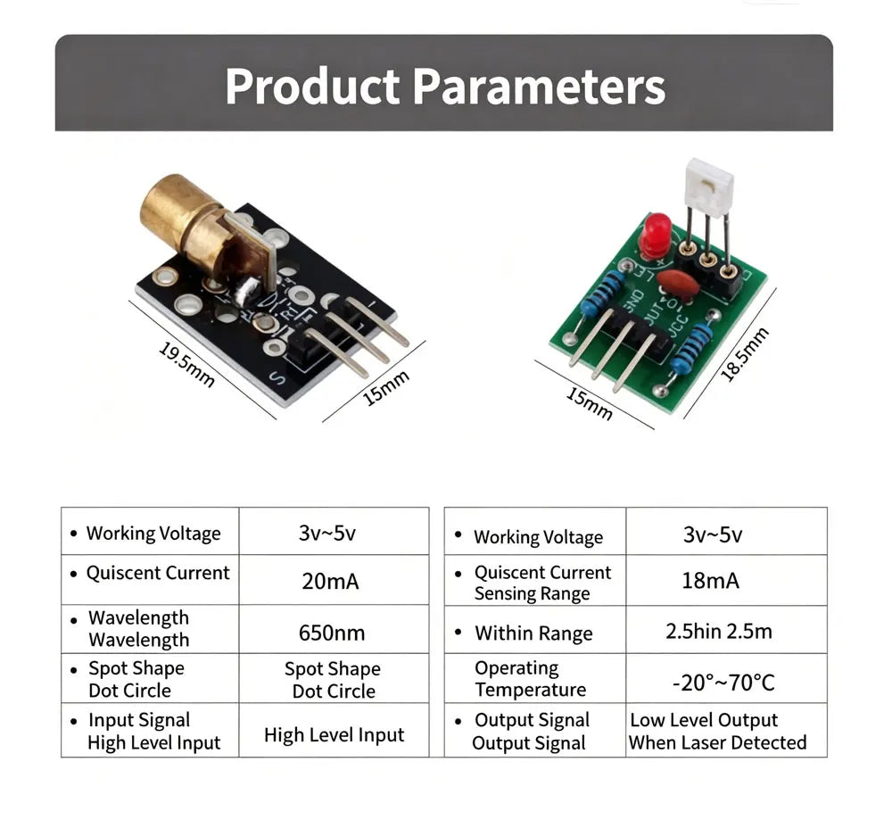 1-5pcs KY-008 650nm Laser Transmitter Module with Laser Sensor Module Non-Modulator Tube Laser Receiver Module Kit for Arduino