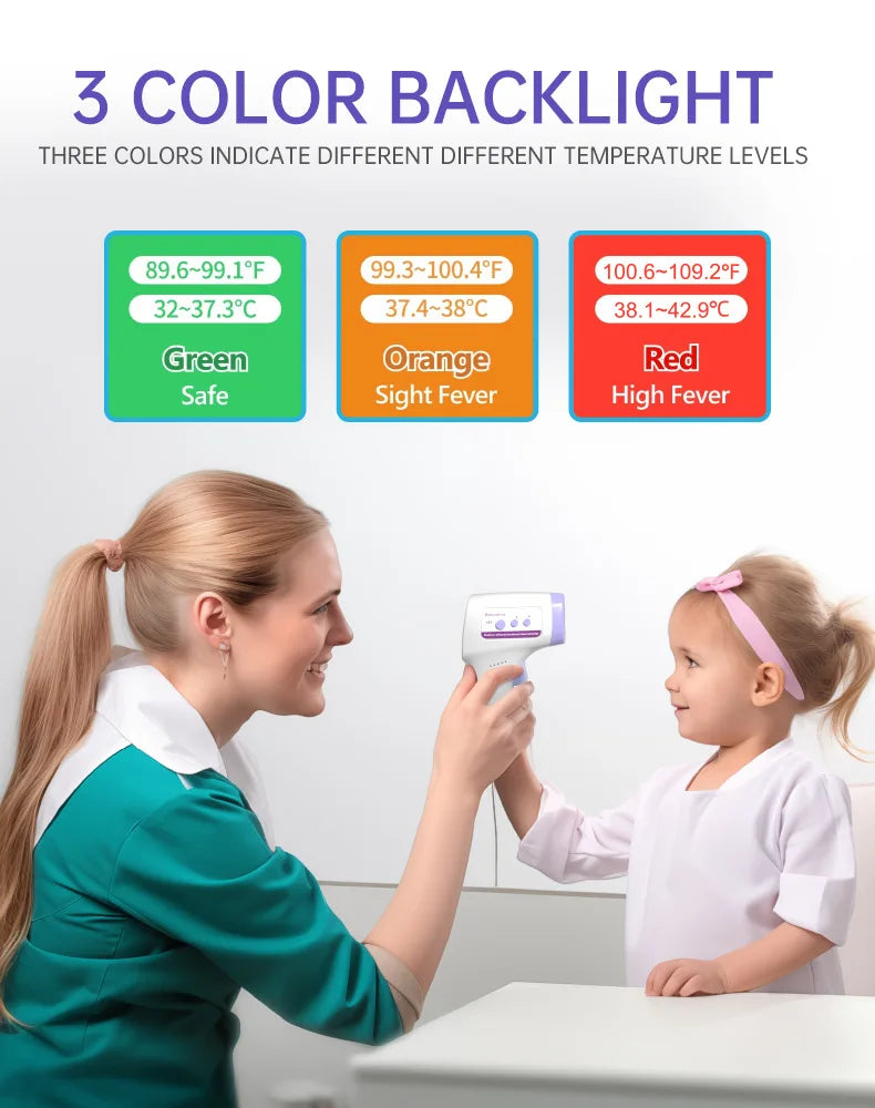 Multifunction Thermometer Three-color Backlit Display Forehead Thermometer Digital Display Infrared Alarm Human Body Thermometer