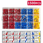 280/480/720/1200/1500pcs Quick Connect Terminal Kit - Cold Pressed Fork/Ring/Spade Lugs for Low Voltage DC Wiring Systems