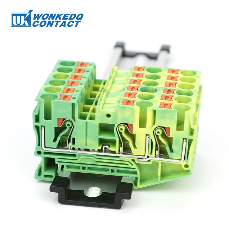 PT6-TW-PE Push-in Ground Terminals 6mm 1-in 2-out Din Rail Terminal Block Earthing Cable Connector Electrical PT 6-TWIN-PE
