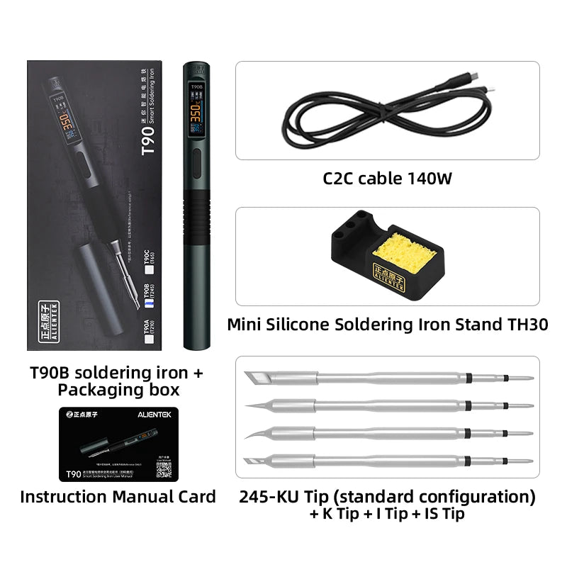 ALIENTEK T90 Smart Soldering Iron PD 140W Adjustable Temperature DC 28V 80-450℃ Welding Solder Station Kit C245 C210 T65 Tools