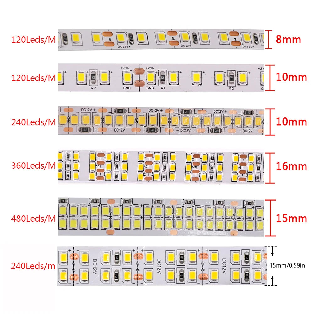 12V 24V LED Strip SMD 2835 Flexible LED Tape 5M 120 240 480Leds/m Waterproof Ribbon Diode Room Decor Warm Natural Cool White