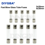 100PCS 5*20mm 6*30mm Fast Blow Glass Tube Fuses 5x20mm 6x30mm 250V 0.5A 1A 2A 3A 4A 5A 6A 8A 10A 15A 20A 25A 30A 0.75A AMP Fuse