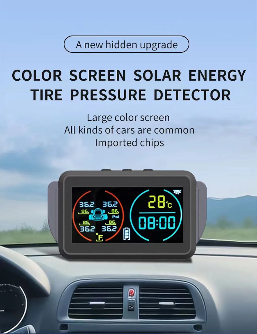 Smart Solar Power TPMS Car Tire Pressure Monitoring System Alarm Tyre Air Pressure Meter Gauge Temperature Warning 4 Sensors