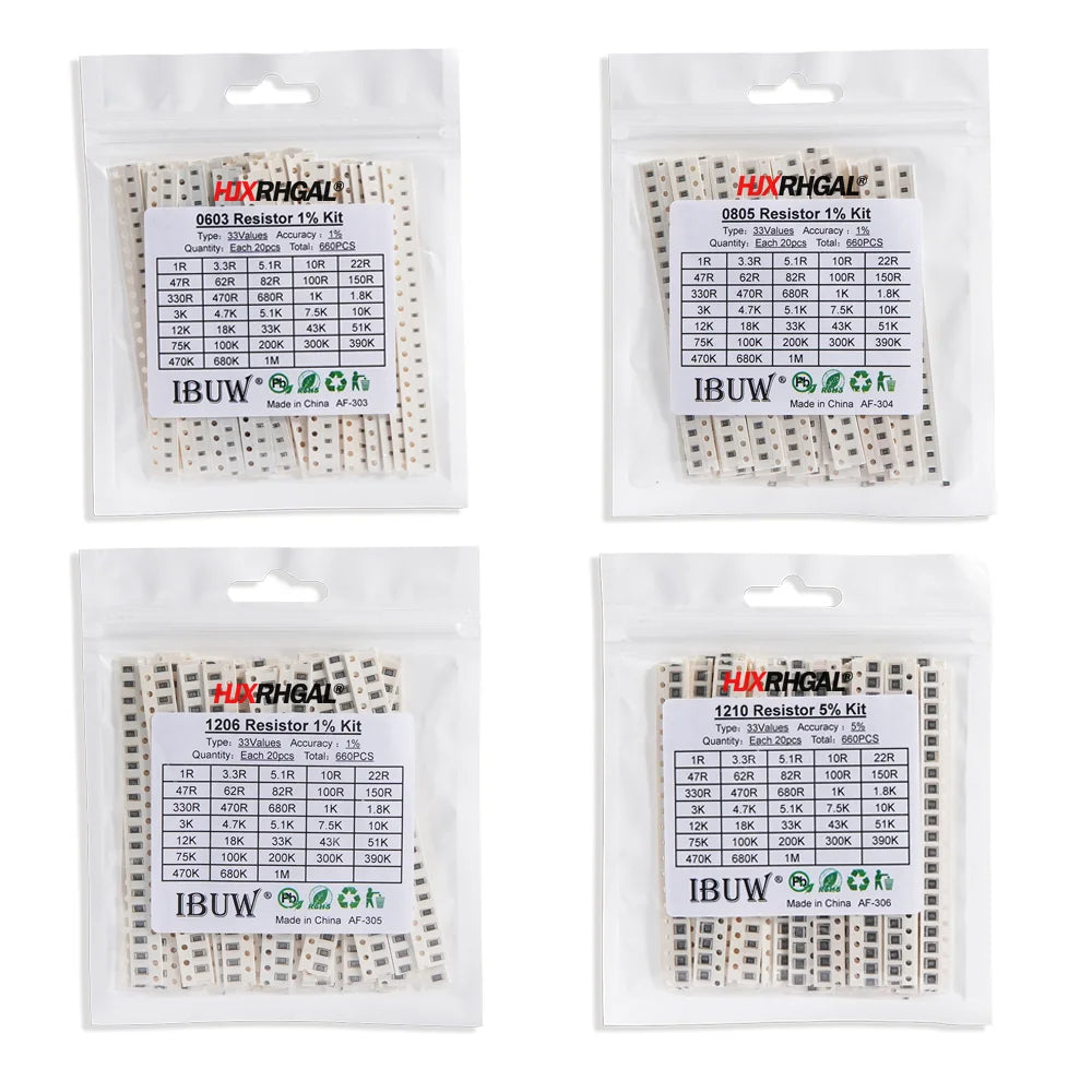 33Values 0402 0603 0805 1206 1210 2512  SMD Resistor Kit Assorted Kit 1ohm-1M ohm Sample Kit 80Values 36Values 10Values
