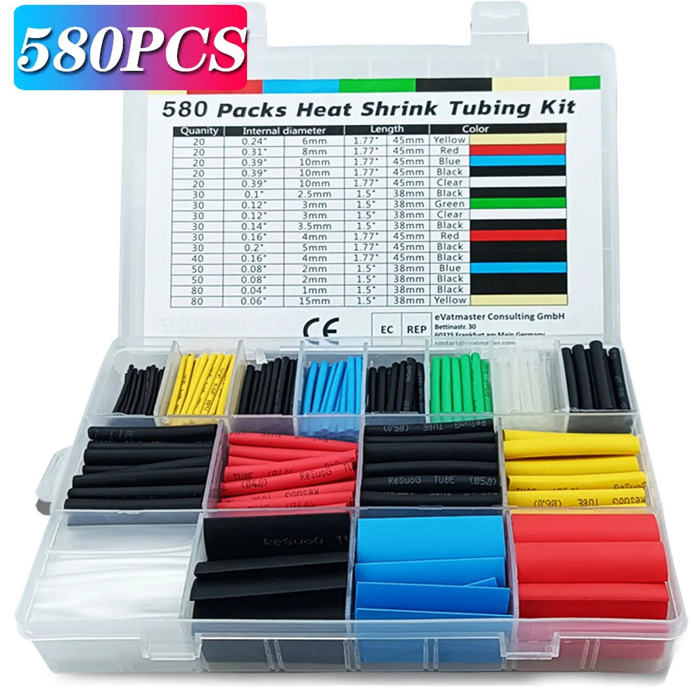 580/328/127PCS Heat Shrink Tubing kit 2:1 Shrinkable Wire Shrinking Wrap Tubing Wire Connect Cover Protection
