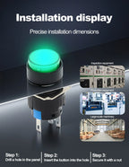 FILN 16mm 5-Unit LED Push Button Switch Momentary Latching Plastic Button 5pins Red Green Blue 12V 24V 220V Industrial Equipment