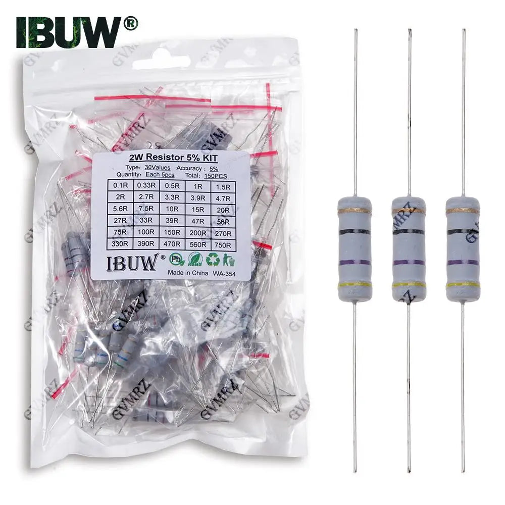 1/2W 1W 2W 3W Resistance 5% Metal Film Resistor Assortment Kit Set 30Kinds Each 5/10PCS 1R~750R 1K~820K Ohm