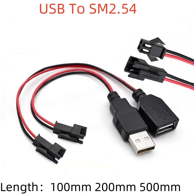 1PCS USB Male and Female Head to SM2.54mm Terminal Cable 2-Pin Power Supply USB Socket Cable 2P Terminal Male and Female