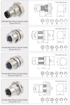 M8 IP67 Waterproof Circular Connector 3 4 5 6 8 Pin Front Rear Panel Mount Solder Industrial Socket Screw M8 M10 M11 M12