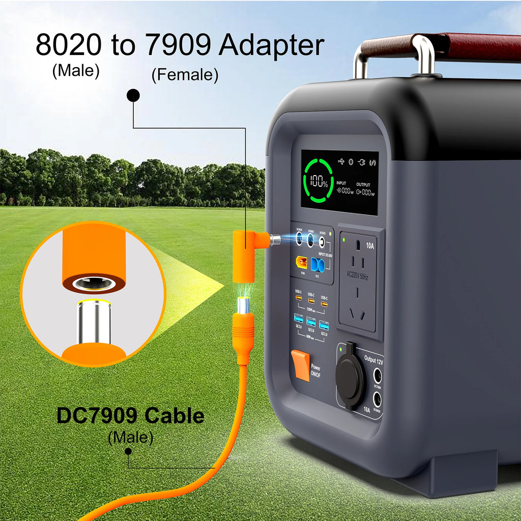 DC 7909 Female to DC 8020 Male Adapter, 90 Degree Right Angle Solar Panel Connector Adaptor Compatible