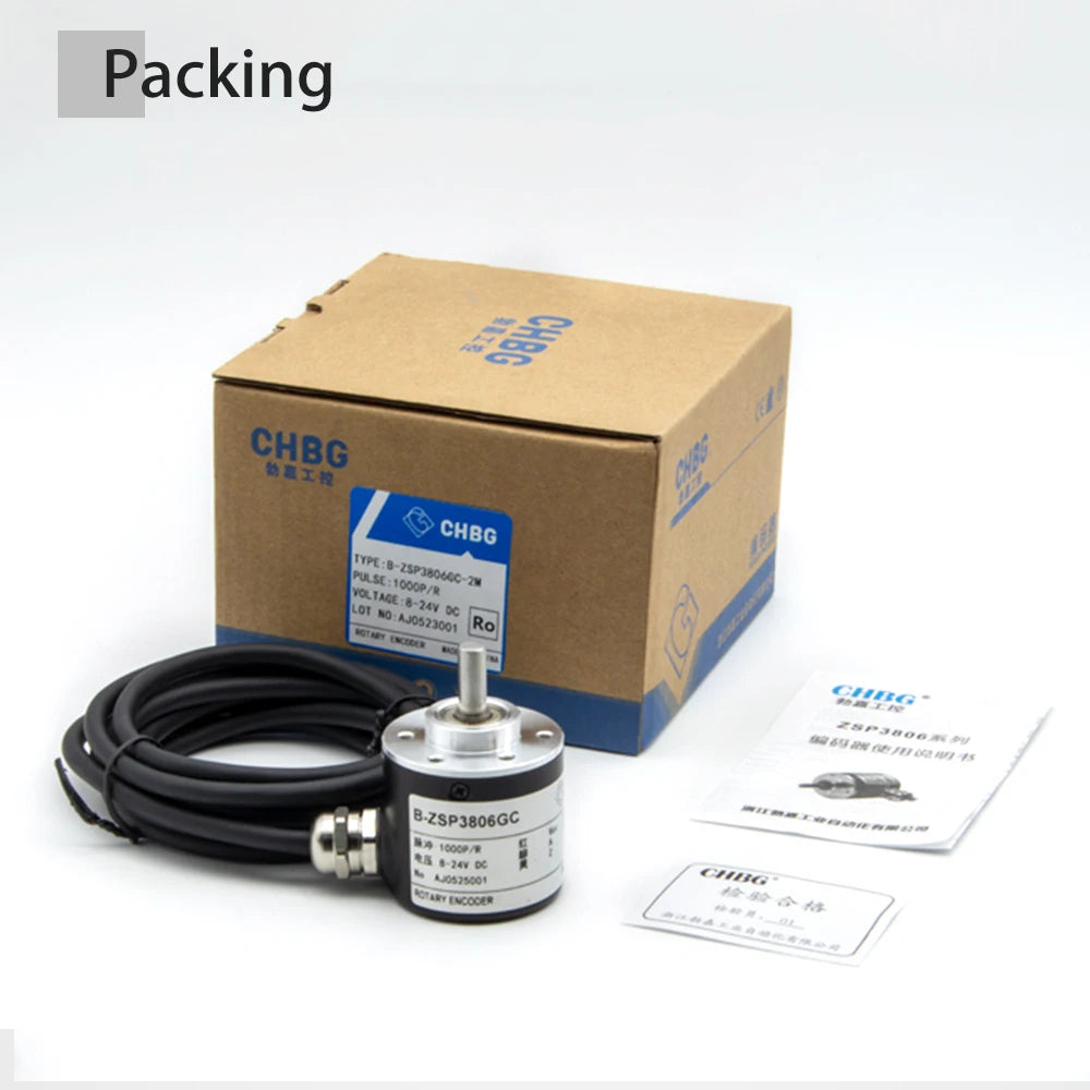 AUCHTEL 38mm Incremental Rotary Encoder 6mm D Shaft Optical Switch AB Z Phases 10-1024-3600 PPR 5-24VDC