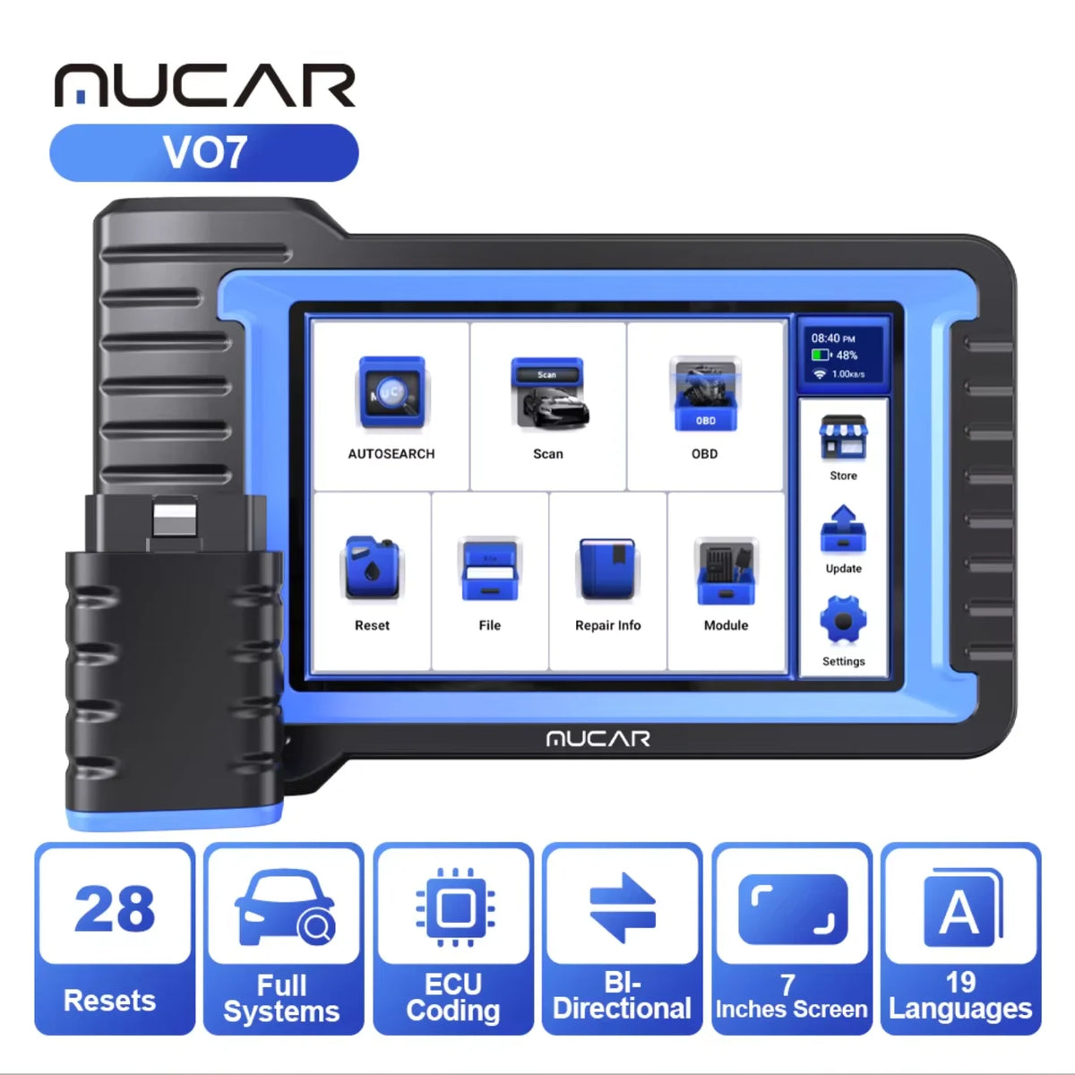 MUCAR VO7S CANFD Professional Scan Tool Bi-Directional Control ECU Coding Auto Car Diagnostic Tool Full System OBD2 Scanner