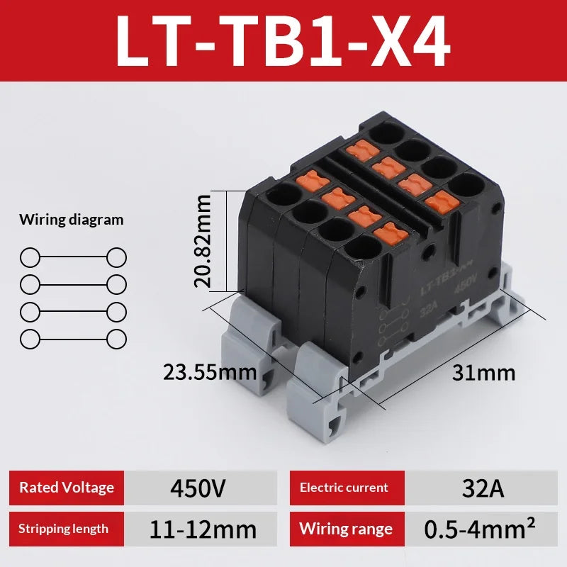 Push-in Terminal Block Multiple In Out Terminal Quick Connection of Wires Din Rail Wire Connector Universal Junction Box TB1-X6D