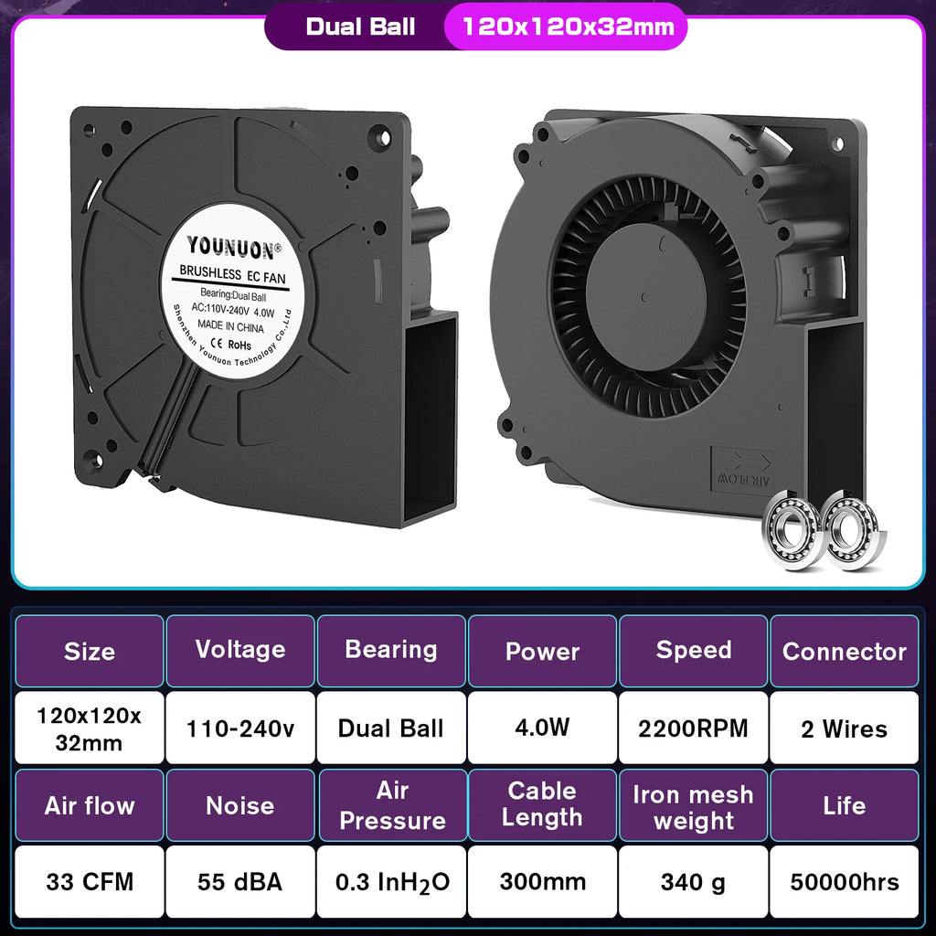 1PCS EC Brushlee Fan 6025/8025/9225/12025/12038/12032 AC 110V 115V 120V 220V 240V Cooling Cooler Fan
