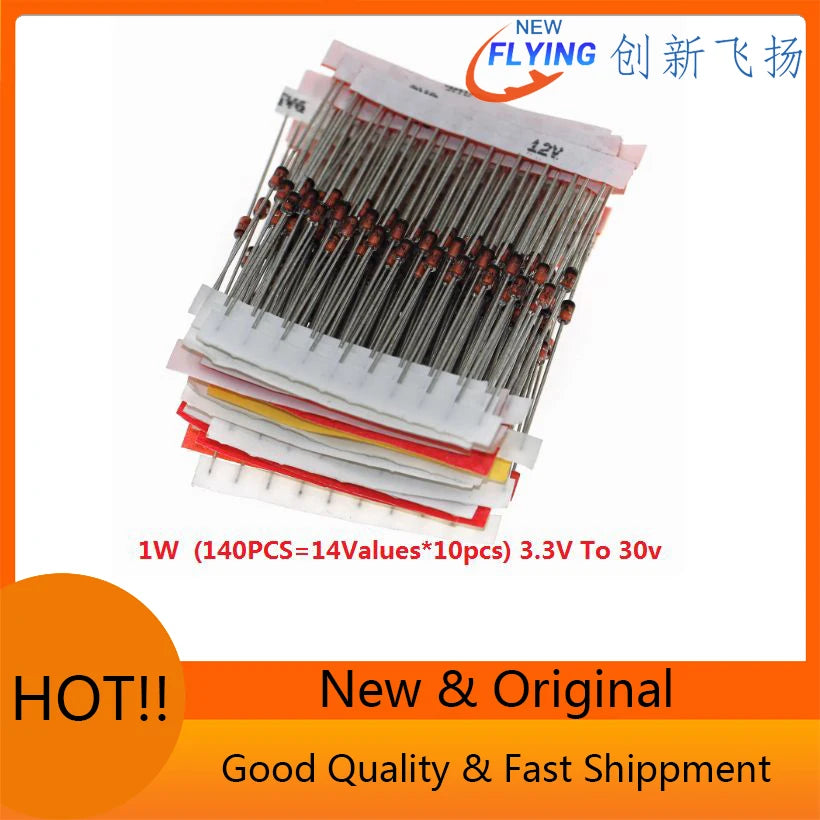 3.3V-30V 14Values*10pcs=140pcs 1W Zener Diode Kit 1N4728A 1N4732A 1N4733A 1N4735A 1N4736A 1N4738A 1N4740A 1N4742A 1N4744A 1N4745