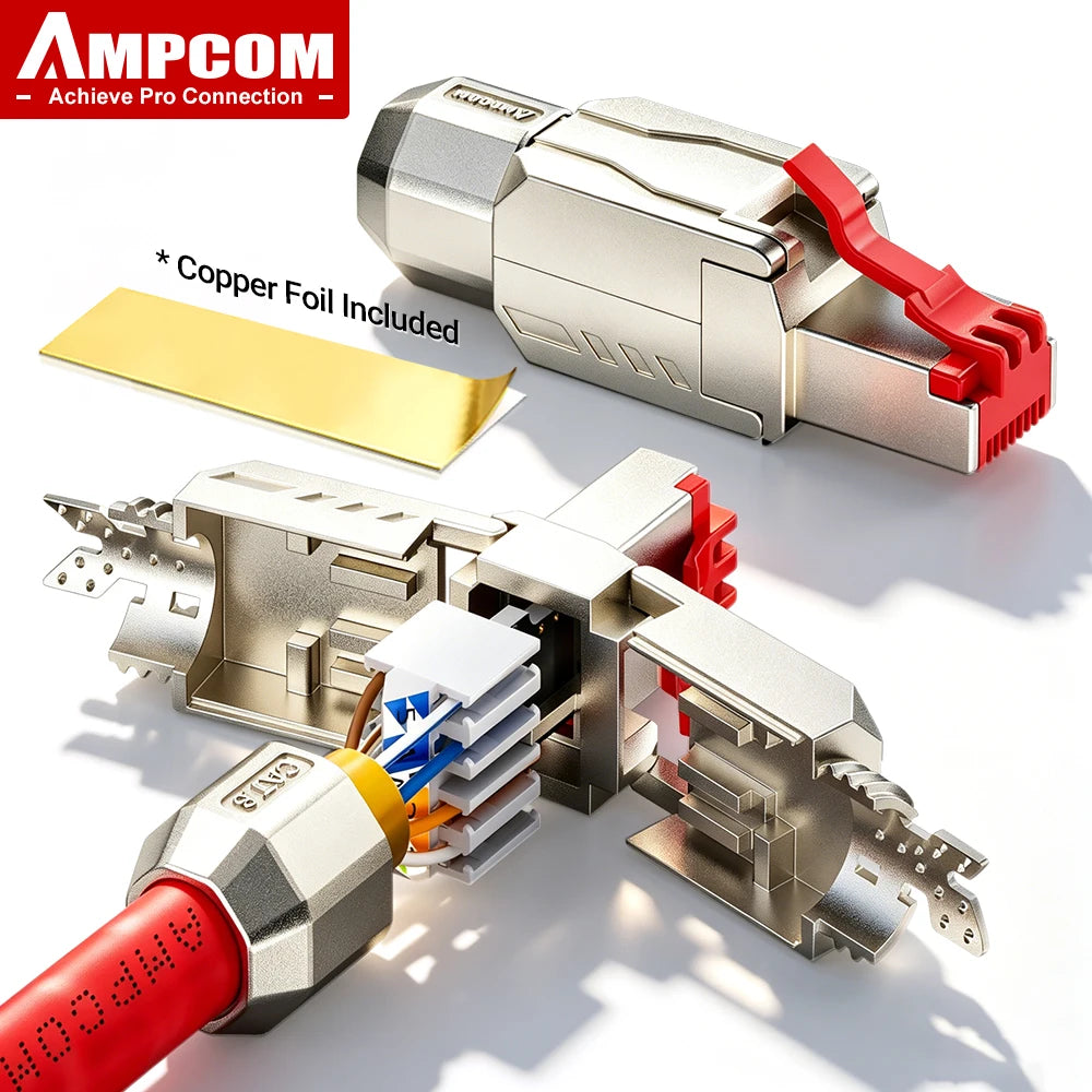 AMPCOM Crimp Free RJ45 Connector Zn-Alloy STP 40G 2000Mhz CAT8 CAT7 CAT6A CAT6 Feild Termination Plug for 22-26AWG 2Pcs