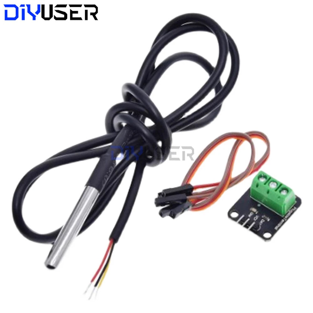 DS18B20 Temperature Sensor Waterproof Probe 100cm Cable, -55°C to +125°C, Stainless Steel