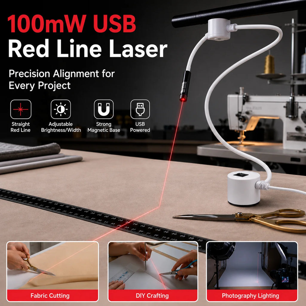 DC5V USB Laser Positioning Light Flexible Gooseneck Magnetic Base Red Line Cross For Sewing Cutting Quilting Machine Accessories