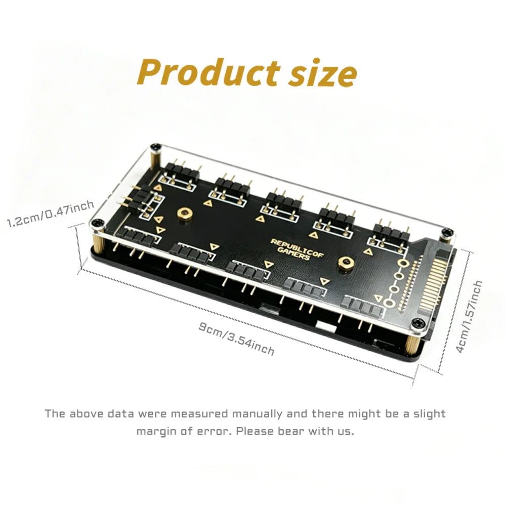 10 Port 5V 3PIN ARGB Fan Hub SATA Powered RGB Splitter for PC Case Addressable RGB Fan Light Strip