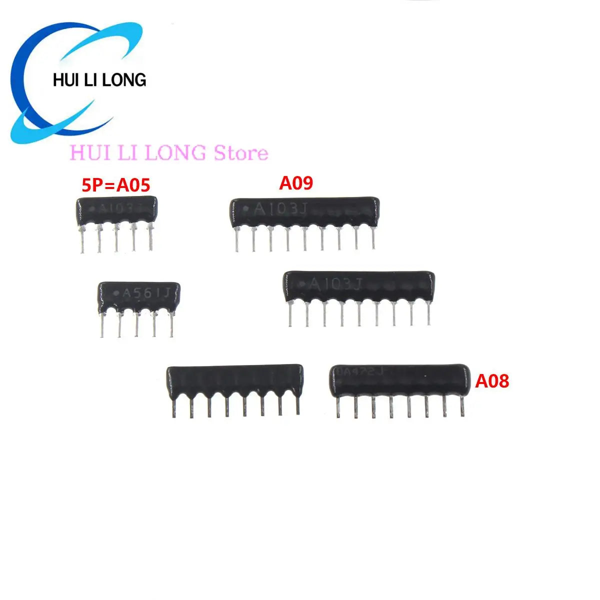 20pcs Resistor Network A05 A06 A07 A08 A10 A09-103G 10K 100K 1K 4K7 470R 330R 220R 100R Ohm DIP 9pin 10pin 7pin 5pin