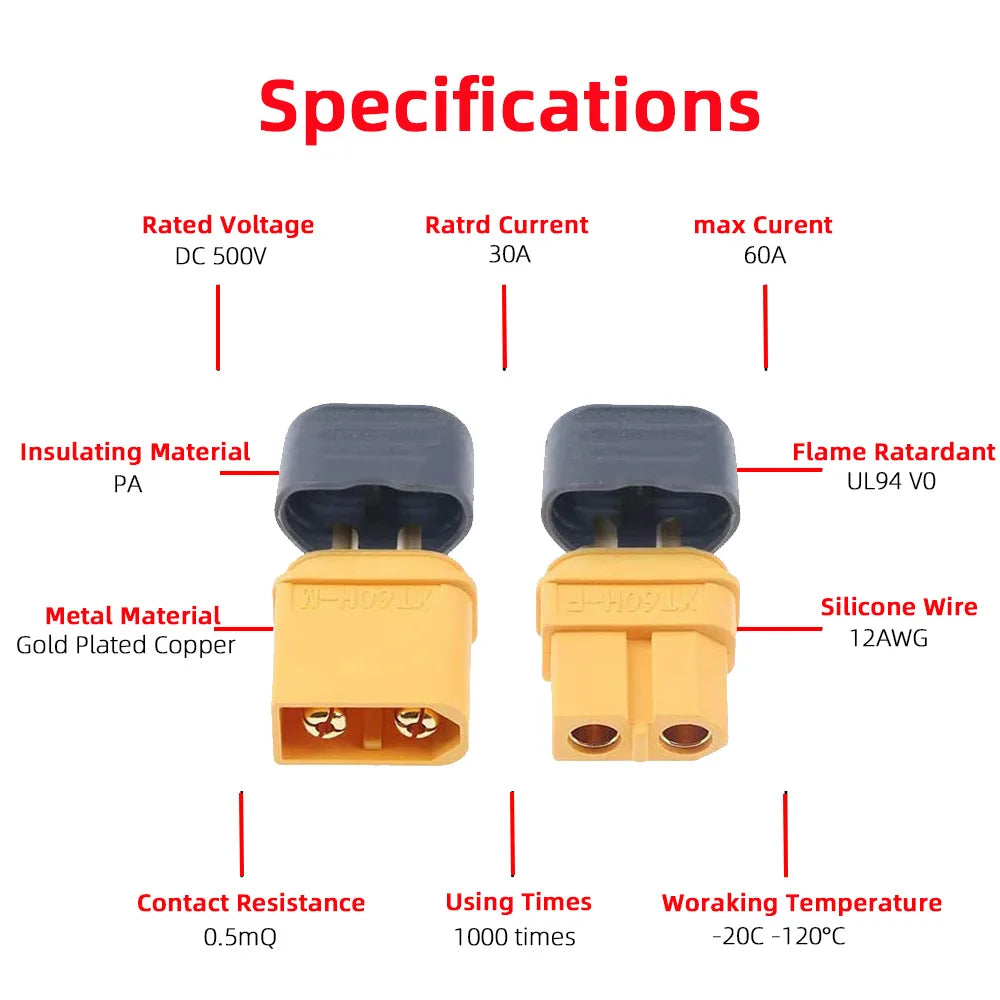 Anderson to XT60 Female Adapter Cable 11.81FT 12awg Ebike Battery Wire  XT60  XT60 Connectors Plugs
