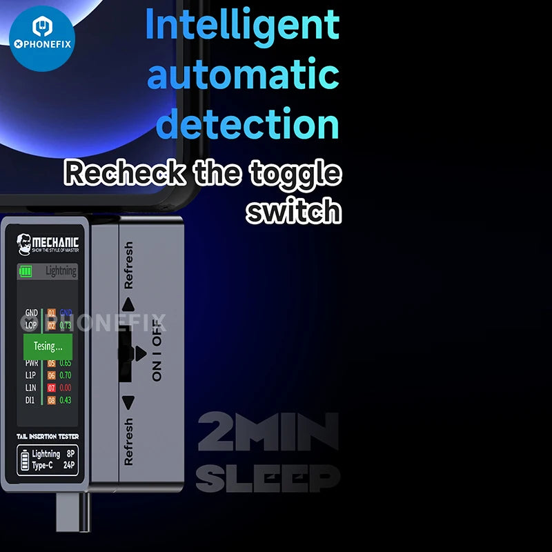 Mechanic T-824 No Disassembly Required Mobile Phone Tail Insertion Detector Digital Display Current Power Check Type-C Lightning