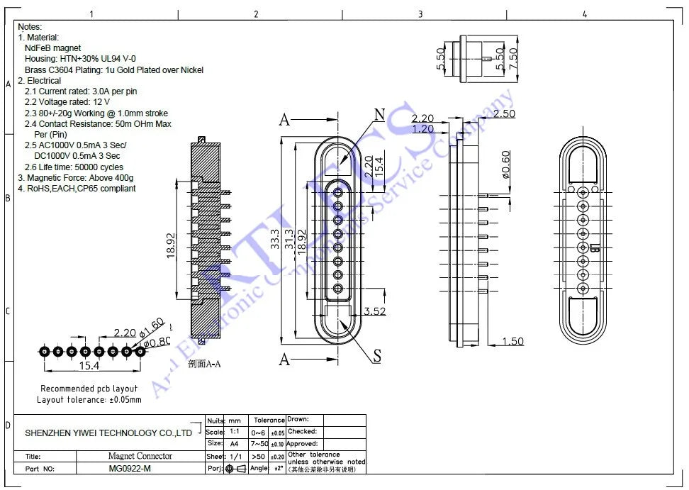 3A Magnetic Spring Loaded Pogo Pin Connector 24VDC LED Snap-on JST SM JR Servo Extended Cable 5/6/7/8/9 Pin Male Female Blind