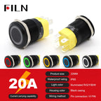 High Current 19mm 22mm 20A 12V 24V 110V 220V IP68 Waterproof Flat Ring Round Push Button Switch Metal Stainless Steel 20cm Wire