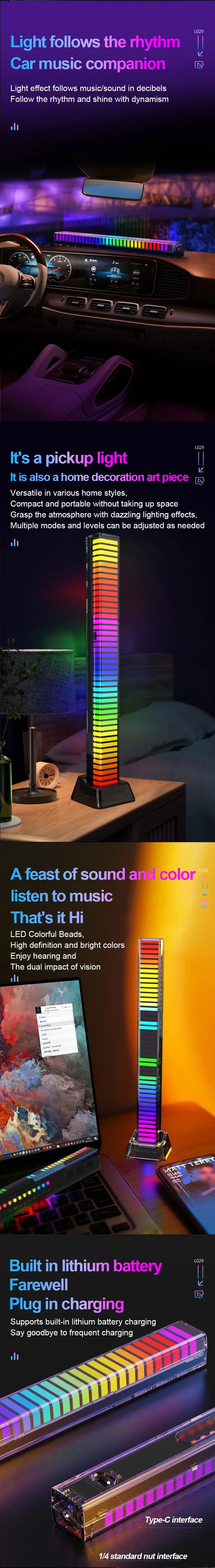 4D Upgrade Atmosphere RGBIC PickUp LED Bar Recharge 4-Side Shine Music Rhythm BLE App Control for PC Gaming Desktop Car Decor