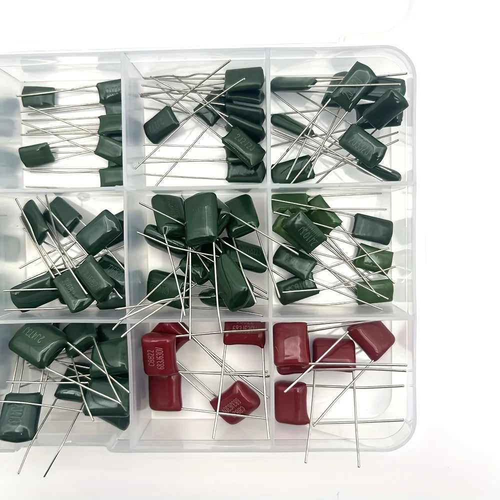 140PCS 14ValuesX10Pcs Mylar Film Capacitor Assorted Kit 630V 2J102J~2J683J 1nF~68nF Polyester 2J222J 2J152J