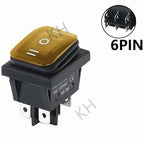 ON OFF KCD4 waterproof and oil proof switch four feet 2 file red green with lights six foot rocker power switch LED 12V 220V
