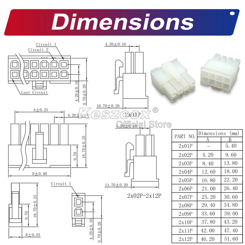 Keszoox Molex 5557 4.2mm Male Female 2-6P Connectors Housing with 20AWG Pre-crimped Cable Molex Connector Kit