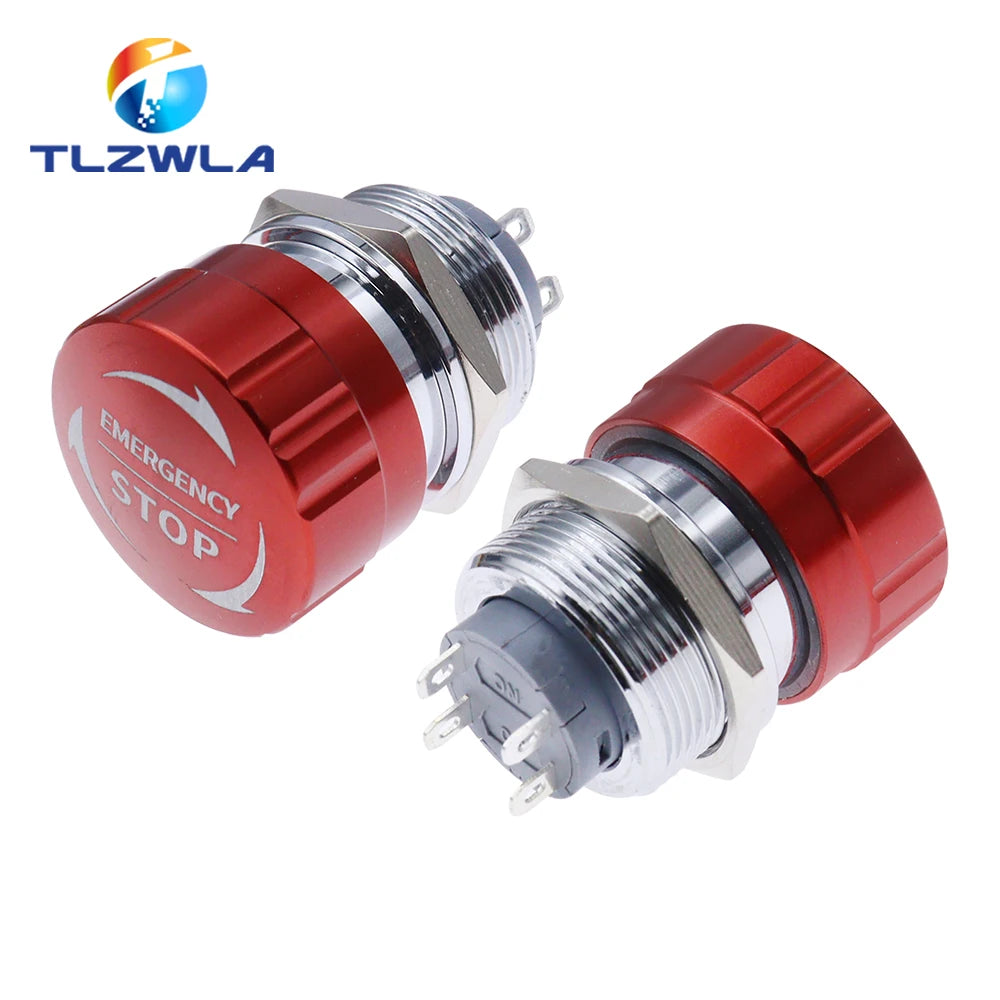 16/19/22mm Metal Emergency Stop Button Switch Stainless Steel Anti-slip Waterproof Mushroom Head Rotation Reset PTEN ﻿