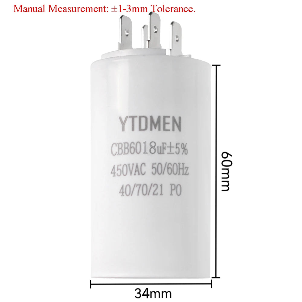 AC 450V CBB60 Dual Insert Motor Starting Capacitor 4pin 4UF-60UF Replacement Motor Run Capacitors For Air Compressor Water Pump