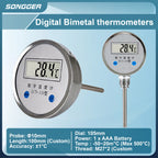 Digital Bimetal Thermometer LCD‑110 Stainless Steel Probe High Precision Water Temp Gauge Axial/Radial Mount IP65