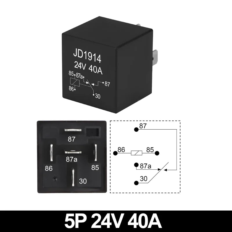 JD1914 40A 12V/24V SPDT Waterproof Car Relay, 4/5 Pin Auto Switch Starter Kit for Car Boat Tractor Truck Motorcycle