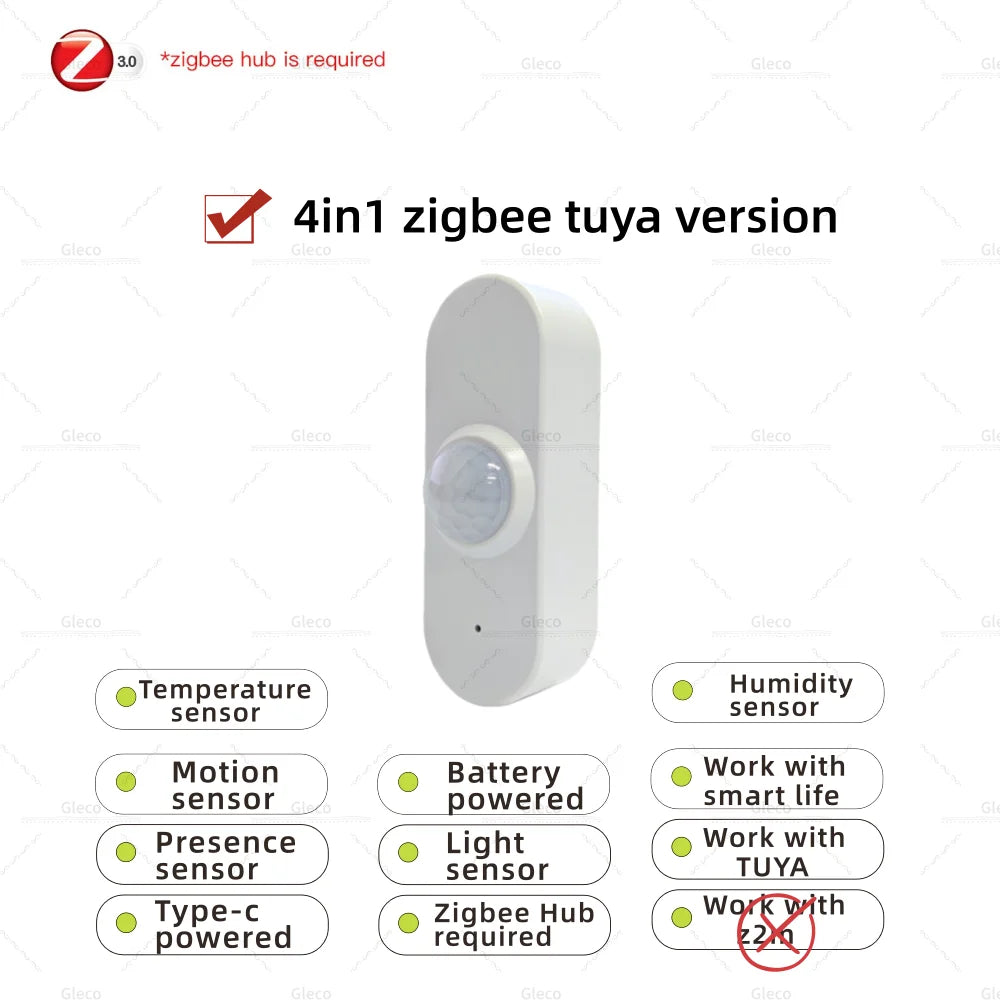 Zigbee /WIFI Human Presence PIR Motion Sensor Luminance Temperature Humidity Detector USB/Battery For Smart Life Tuya Z2M