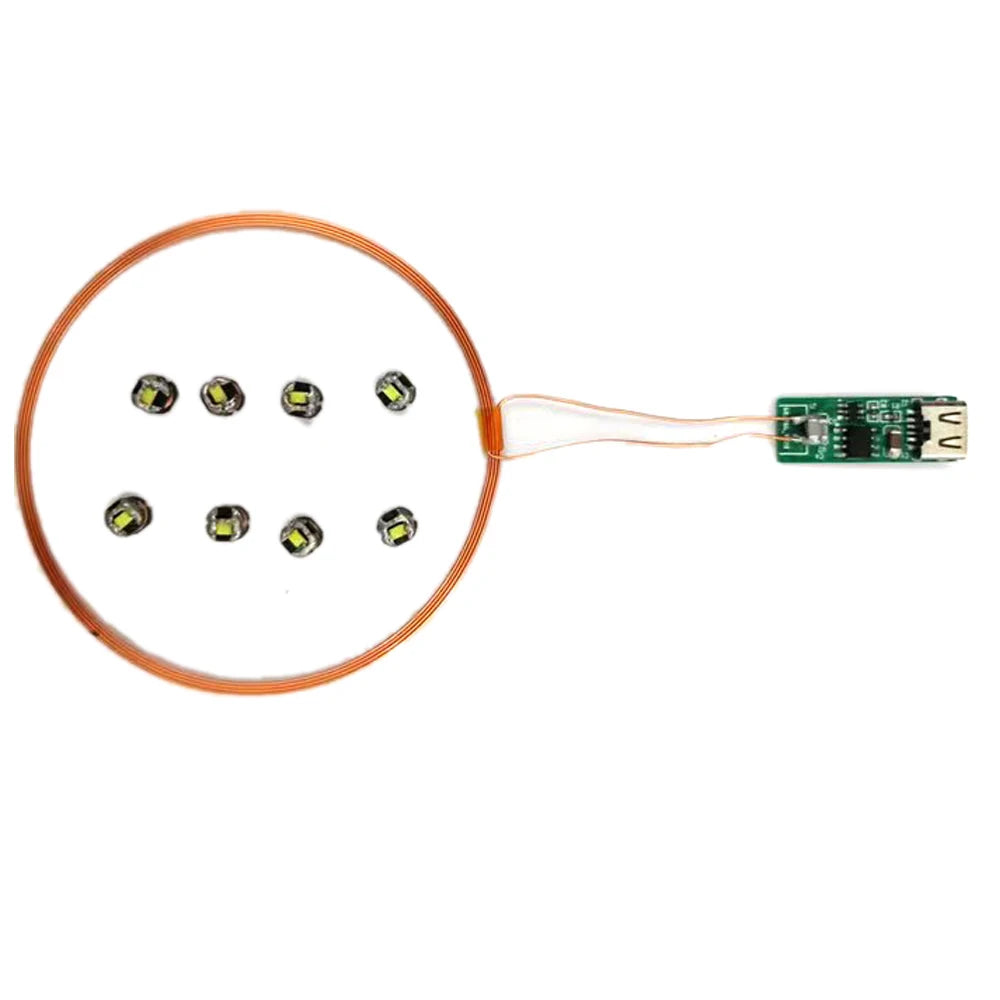 70MM Wireless Power Supply Type-C USB 5V Coil Induction Wireless Charging Transmitter + 10PCS LED Receiver DIY Toy Model